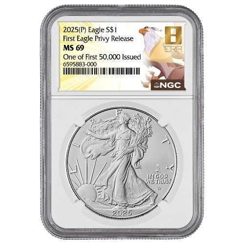 Sus25asepeagleprivngcms69first50k 1 2025 P Us Silver Eagle Eagle Privy Ngc Ms 69 One Of First 50 000 Issued 1 Oz Coin Obverse