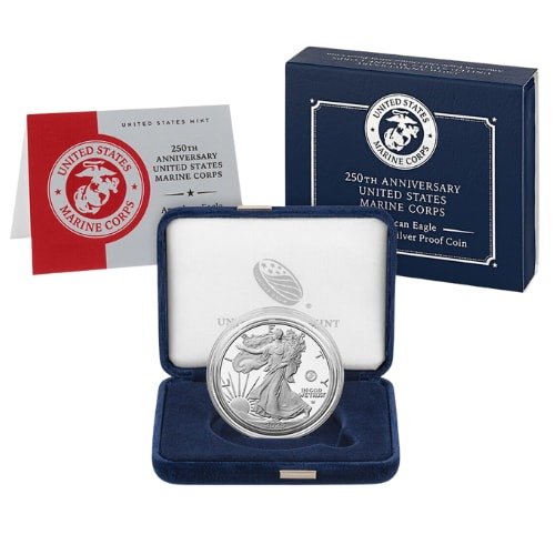 Sus25asepmarine 1p 2025 P Us Silver 250th Anniversary Us Marine Corps Privy Eagle 1 Oz Proof Ogp