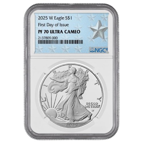Sus25asewngcms70fdoiwest 1 2025 W Us Silver Eagle Ngc Ms 70 First Day Of Issue 1 Oz Coin Struck At West Point Mint Label Front