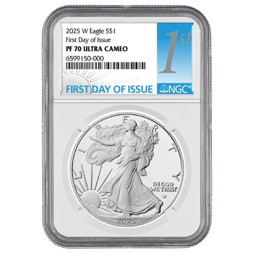 Sus25asewngcpf70fdoi 1p 2025 W Us Silver Eagle Ngc Pf 70 First Day Of Issue 1 Oz Proof Obverse