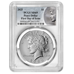 2025 PCGS MS-69 First Day of Issue Peace Dollar Silver Coin