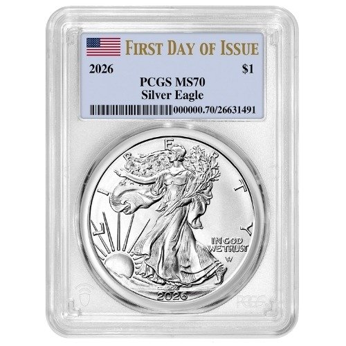 Sus26asepcgsms70fdoi 1 2026 Us Silver Eagle Pcgs Ms 70 First Day Of Issue 1 Oz Coin Front