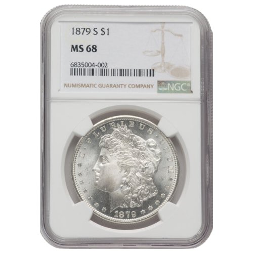 Sus9079smorgandollngcms68 1879 S Silver Morgan Dollar Ngc Ms 68 Front