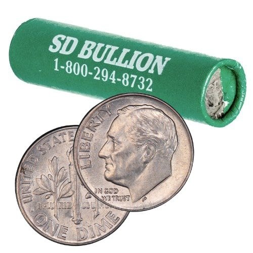 Sus90roosedimeauunc 5face 90 Percent Roosevelt Dimes Au Bu 5 Dollar Face Main