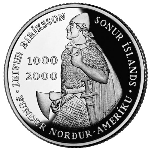 Suscommem2000erikson 07734 2000 P Us 1000 Kronur Leif Erikson Millennium Silver Commemorative Obv