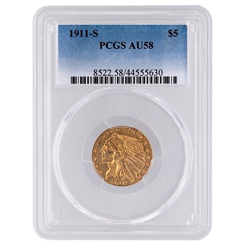 Us Gold Coin 1911 S 5 Indian Pcgs Au58 Gus5indian1911spcgsau58 02419 Obv
