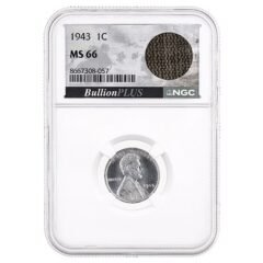1943 US Lincoln Steel Cent NGC MS-66 WWII Bazooka Bag Frag