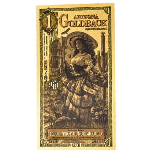 Zaunotearizona 001 Gold Aurum 24k Arizona 1 Goldback Note Front