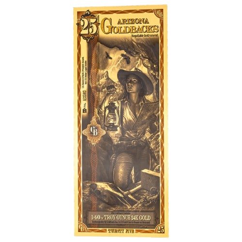 Zaunotearizona 025 Gold Aurum 24k Arizona 25 Goldback Note Front