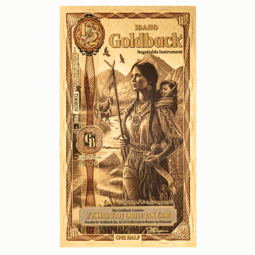 Zaunoteidaho 0005 Gold Aurum 24k Idaho 1 2 Goldback Note Front
