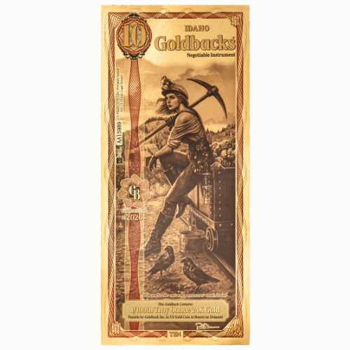 Gold Aurum 24K Idaho 10 Goldback Note