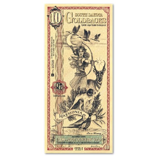 Zaunotesd 01 Gold Aurum 24k South Dakota 10 Goldback Note Front